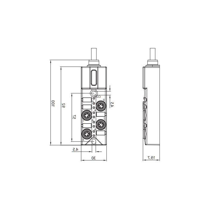 M8 Junction box、Dual channel、NPN、4 port 、All-in-one、With LED、PVC non-flexible cable、Gray sheath、23N461-XXX